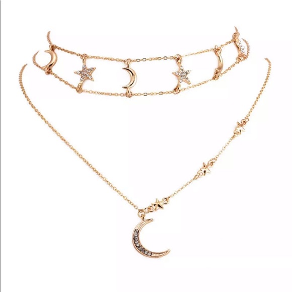 ☆ Double Layer Star & Moon Necklace ☆ - Picture 2 of 2
